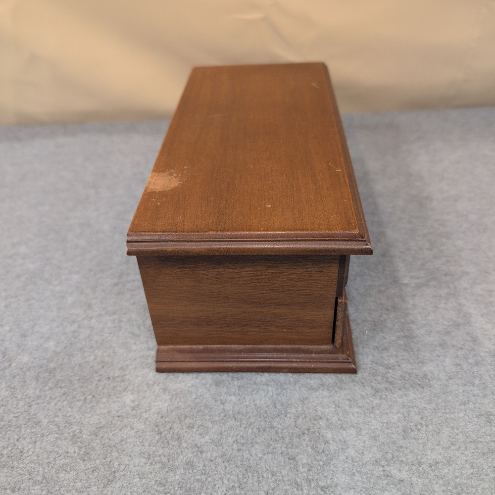 Vintage Wood Jewelry Box Organizer Two Drawer Ring Holder Ornate Pulls 10" Wide - Picture 5 of 8